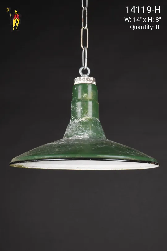 14" Distressed Green "Saucer" Porcelain Enamel Hanging RLM