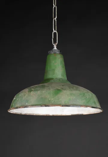 14" Distressed Green Porcelain Enamel Hanging RLM