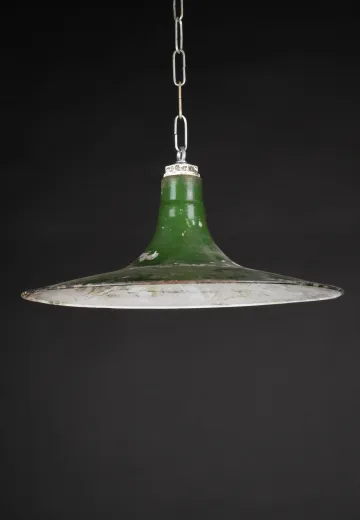 18" Distressed Green "Saucer" Porcelain Enamel Hanging RLM