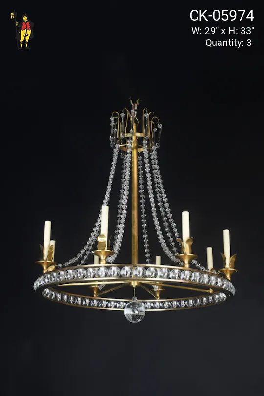 Eight Candle Contemporary Brass & Glass Chandelier