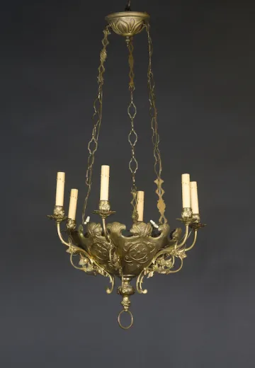 Six Light Gothic Brass Chandelier