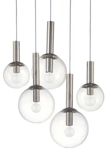Five Hanging Glass Globe Cluster Pendant
