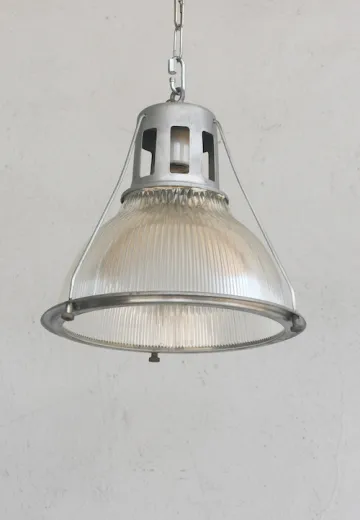 14" Industrial Hanging Halophane Glass Pendant