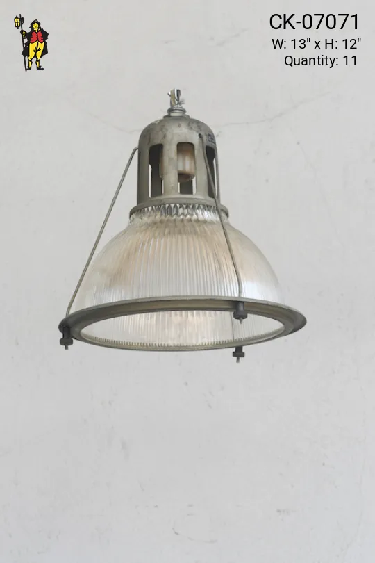 13" Industrial Hanging Halophane Glass Pendant