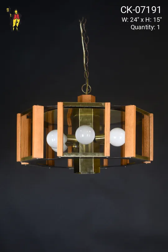Mid-Century Wood & Glass Hanging Pendant