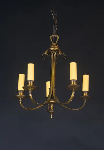 Five Candle Brass Chandelier