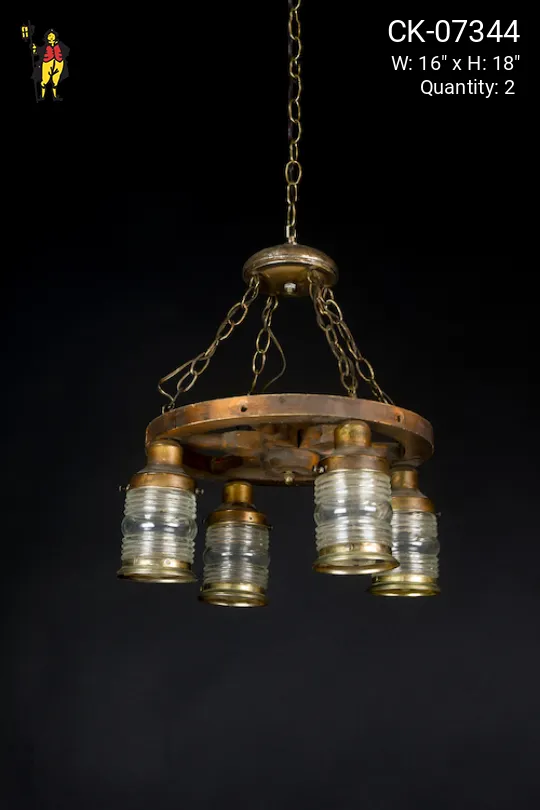 Wagon Wheel w/Glass Jelly Jar Hanging Fixture
