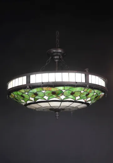Green & White Art Glass Bowl Chandelier