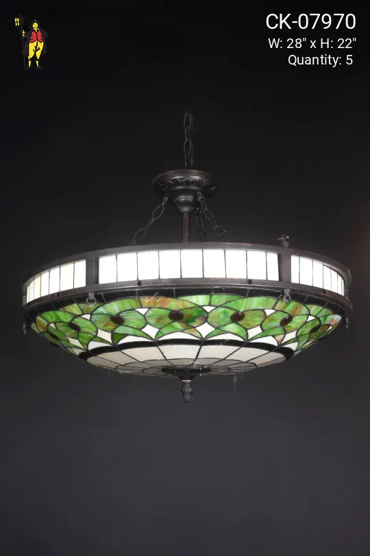 Green & White Art Glass Bowl Chandelier