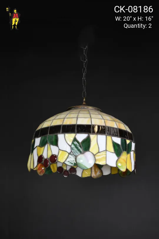 Hanging Tiffany Glass Pendant w/Fruit Design