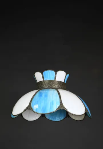 Hanging Light Blue & White Tiffany Glass Pendant