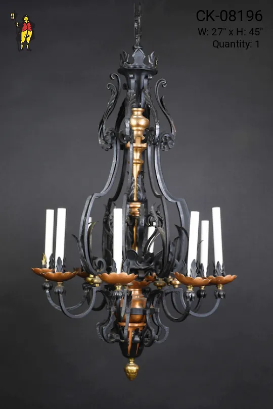 Wrought Iron Eight Light Gothic Chandelier
