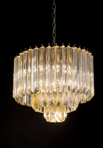 Lucite Chandlier w/Clear & Amber Prisms