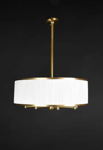 Aged Brass 30” Pleated Drum 8 Light Chandelier