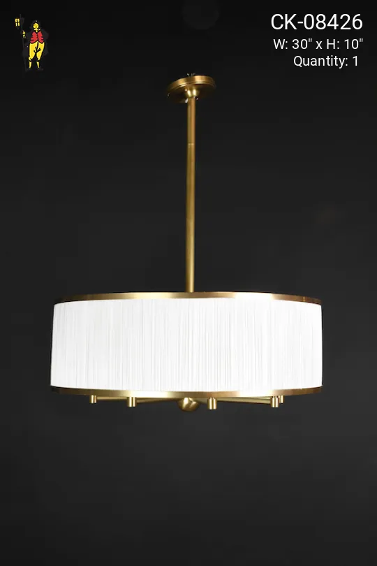 Aged Brass 30” Pleated Drum 8 Light Chandelier