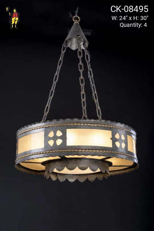 Iron & Frosted Glass Inverted Bowl Chandelier