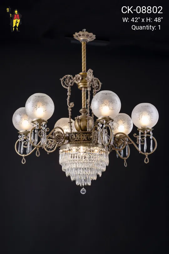 Brass & Crystal Victorian Gasolier