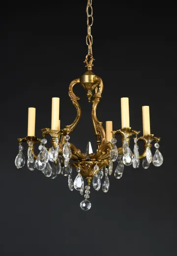 Brass & Crystal Six Light Chandelier