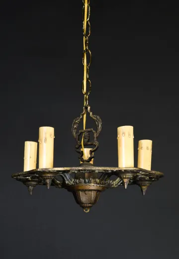 Brass Five Light Gothic Chandelier