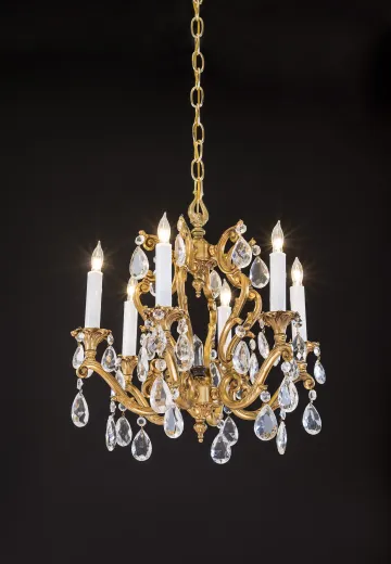 Six Light Brass & Crystal Chandelier