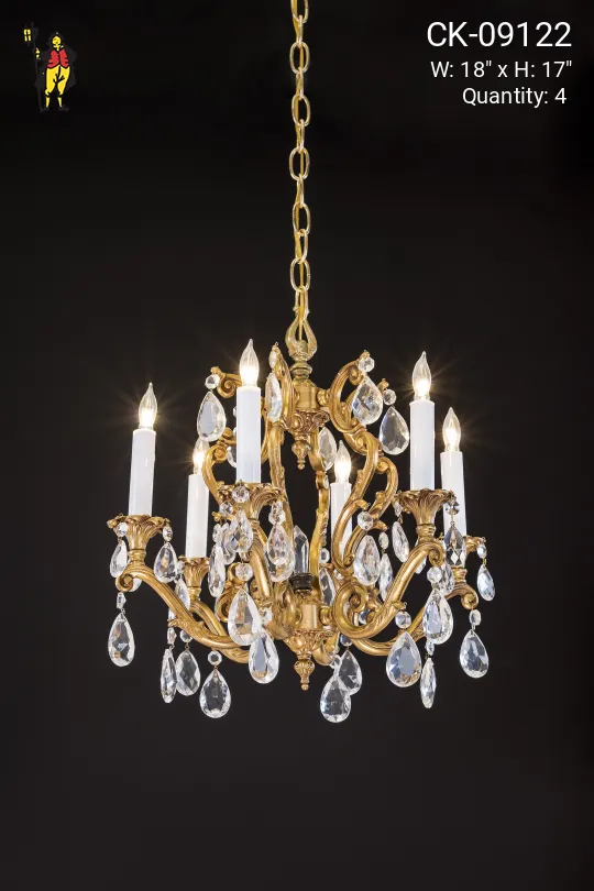 Six Light Brass & Crystal Chandelier