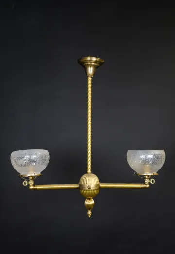 Two Light Brass Electrified Oil Chandelier