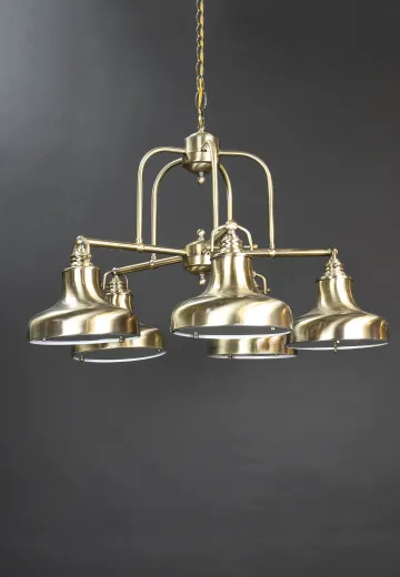 Contemporary Satin Brass Five Light Chandelier