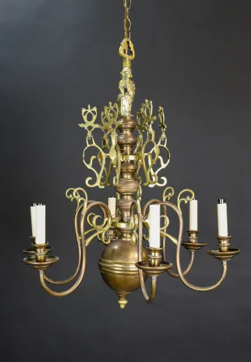 Brass Six Light Deco Chandelier