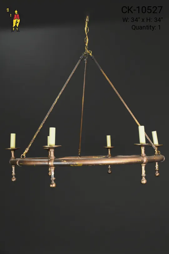 Distressed Brass Six Light Ring Chandelier