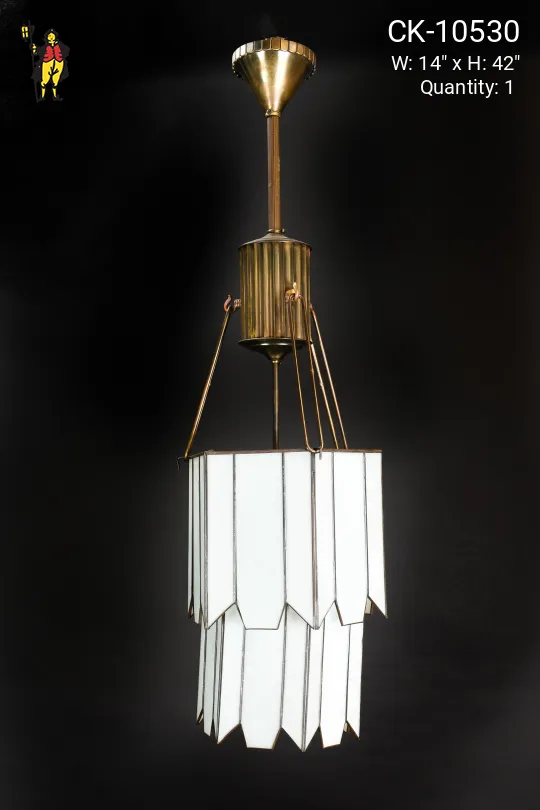 Art Deco Glass & Brass Hanging Pendant