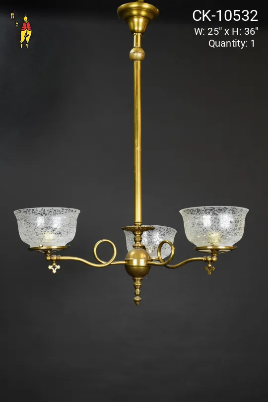 Three Light Brass Chandelier