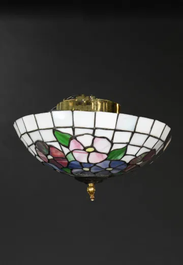 White Floral Art Glass Flushmount Fixture