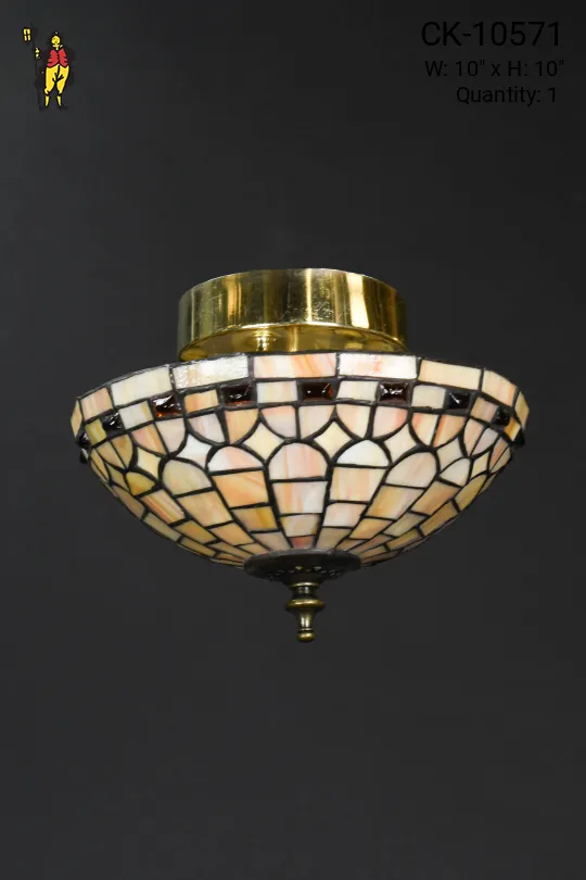 Beige Art Glass Flushmount Fixture