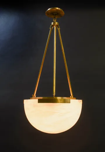 Alabaster & Brass Bowl Hanging Fixture