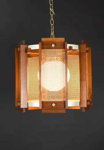 Mid Century Wooden Hanging Pendant