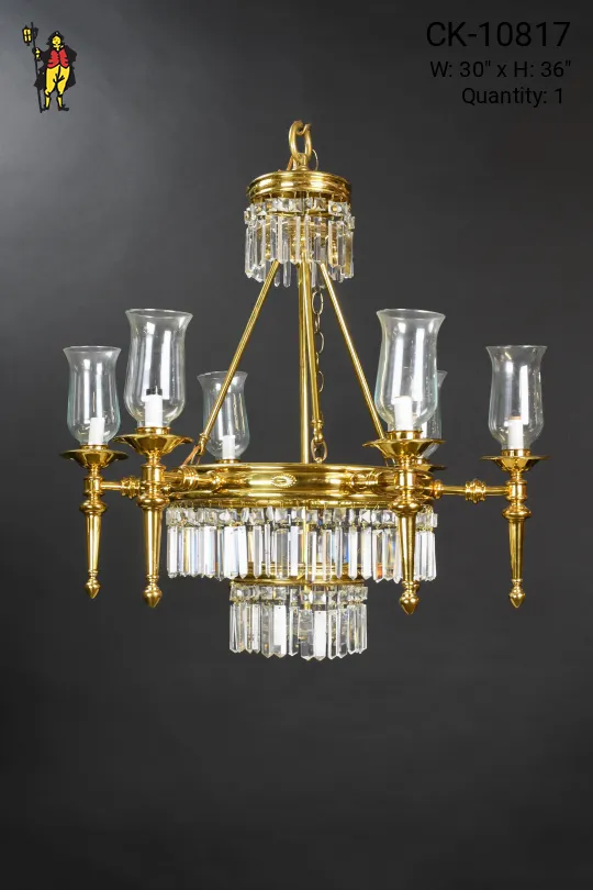 Crystal & Polished Brass Six Light Chandelier