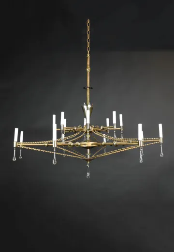 16 Light Two Tiered Brass Chandelier