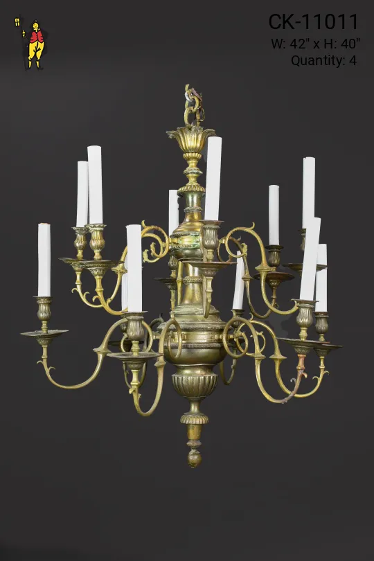 Twelve Light Two Tiered Brass Chandelier