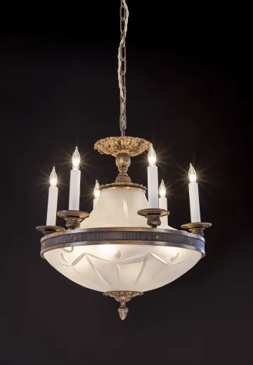 Six Candle Brass & Glass Hanging Fixture