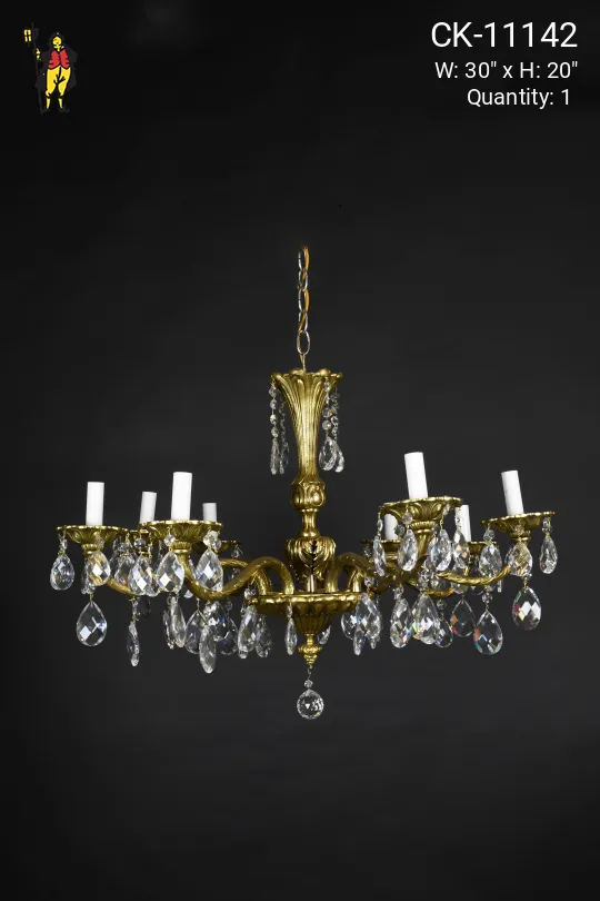 Eight Light Brass & Crystal Chandelier