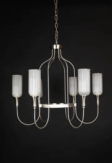 Modern Nickel Six Light Chandelier