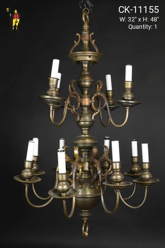 Two Tiered Twelve Light Brass Chandelier