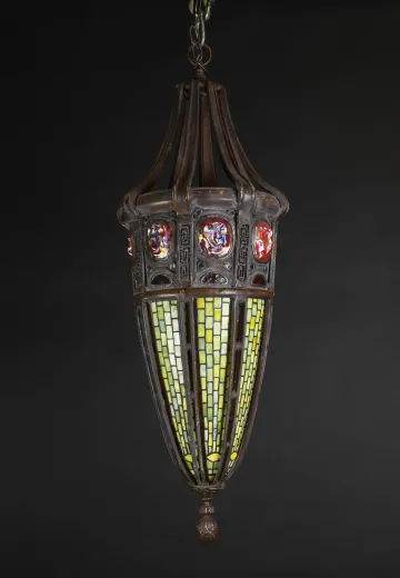 Bronze Slag Glass Hanging Lantern