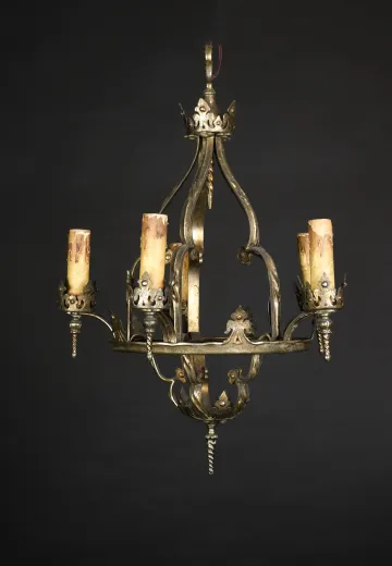Brass Gothic Five Light Chandelier