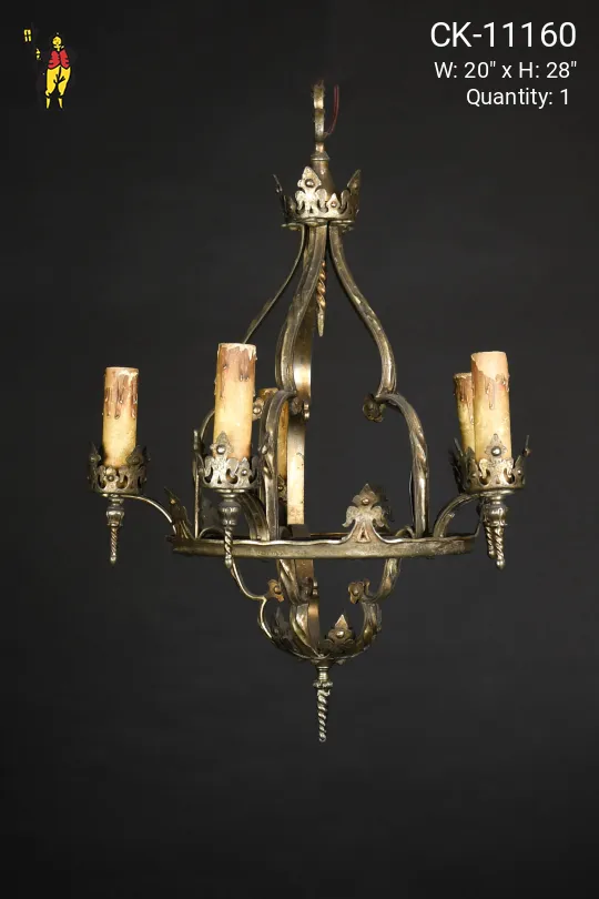 Brass Gothic Five Light Chandelier