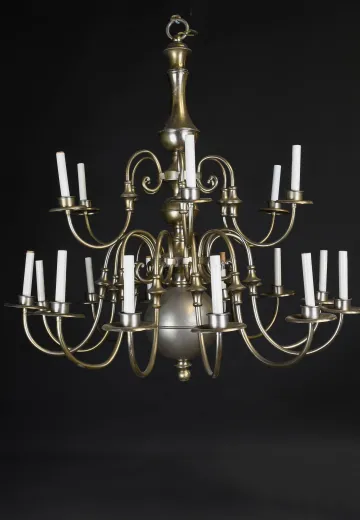 Eighteen Light Two Tiered Nickel Chandelier