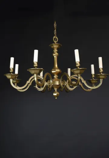 Antique Brass Art Deco Eight Light Chandelier