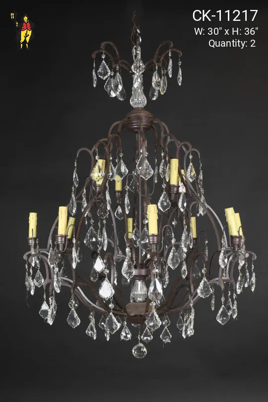 Twelve Light Crystal & Bronze Chandelier