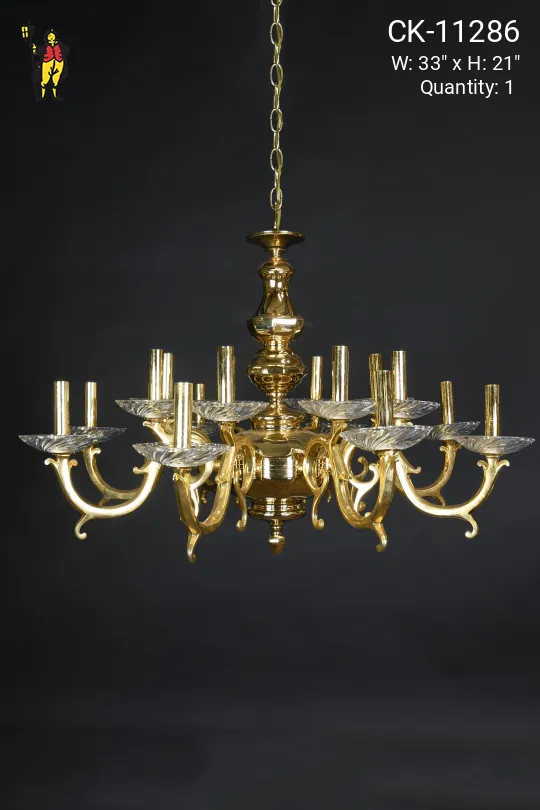 Sixteen Light Polished Brass Chandelier