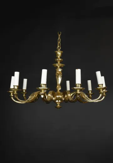 Polished Brass Ten Light Chandelier